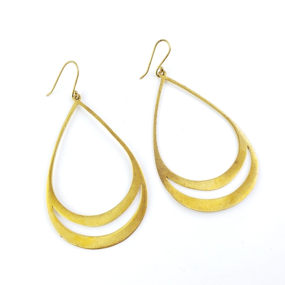 Boho Jewelry - Artisan Dangle Earrings Brush Gold Teardrops
